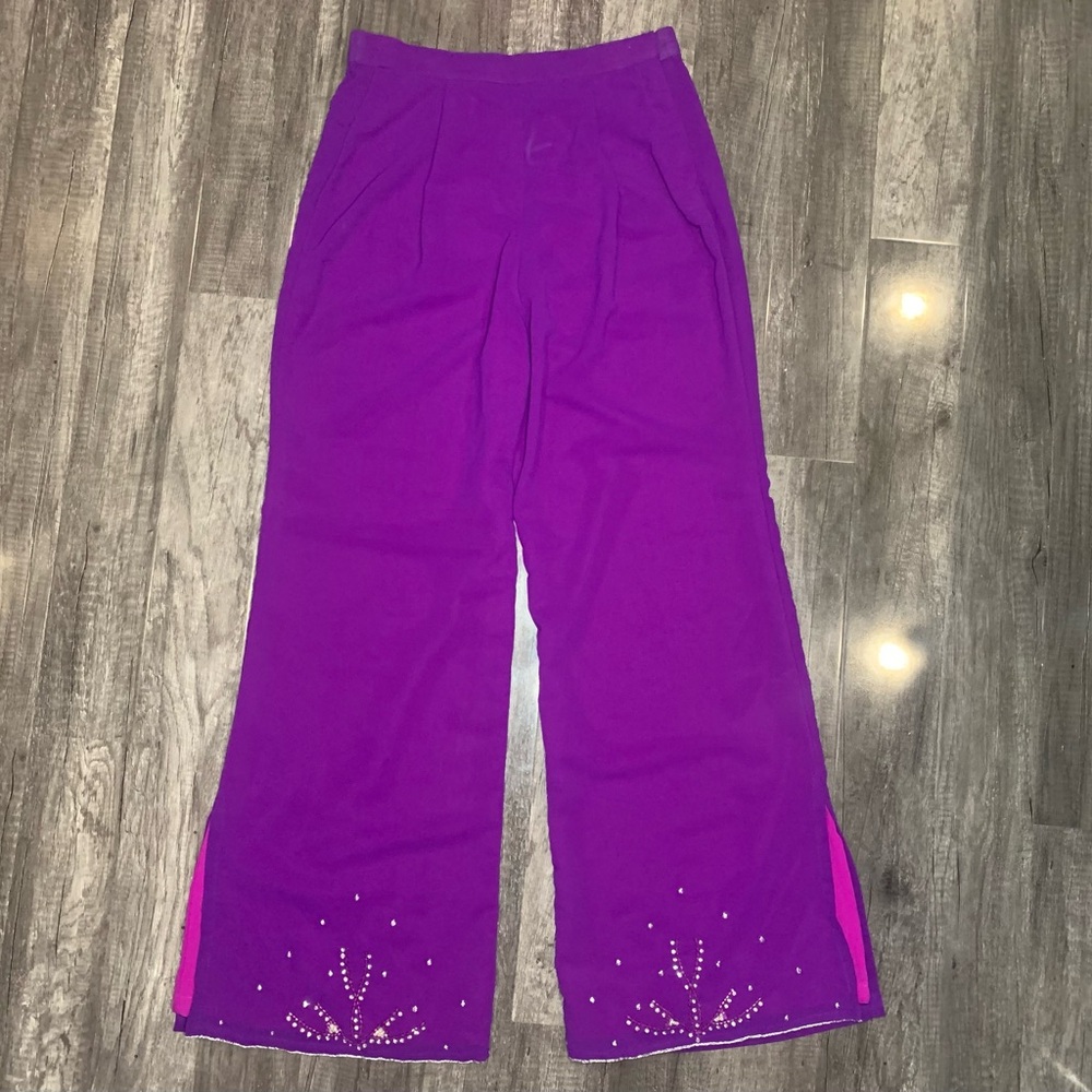 Handmade Purple Sequin Wide Leg Pant Hot Pink Lined Bottoms